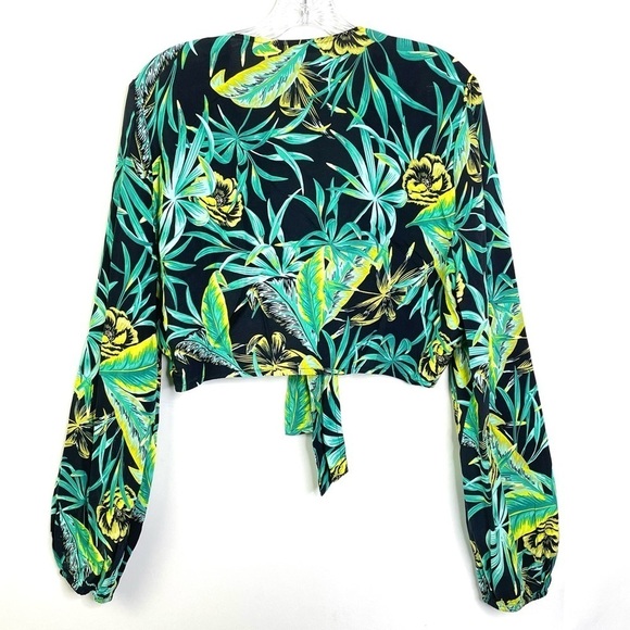 BAR III Floral Printed Black Tie Front Crop Top Long Sleeve Pants Set Sz XL/L - Picture 6 of 13